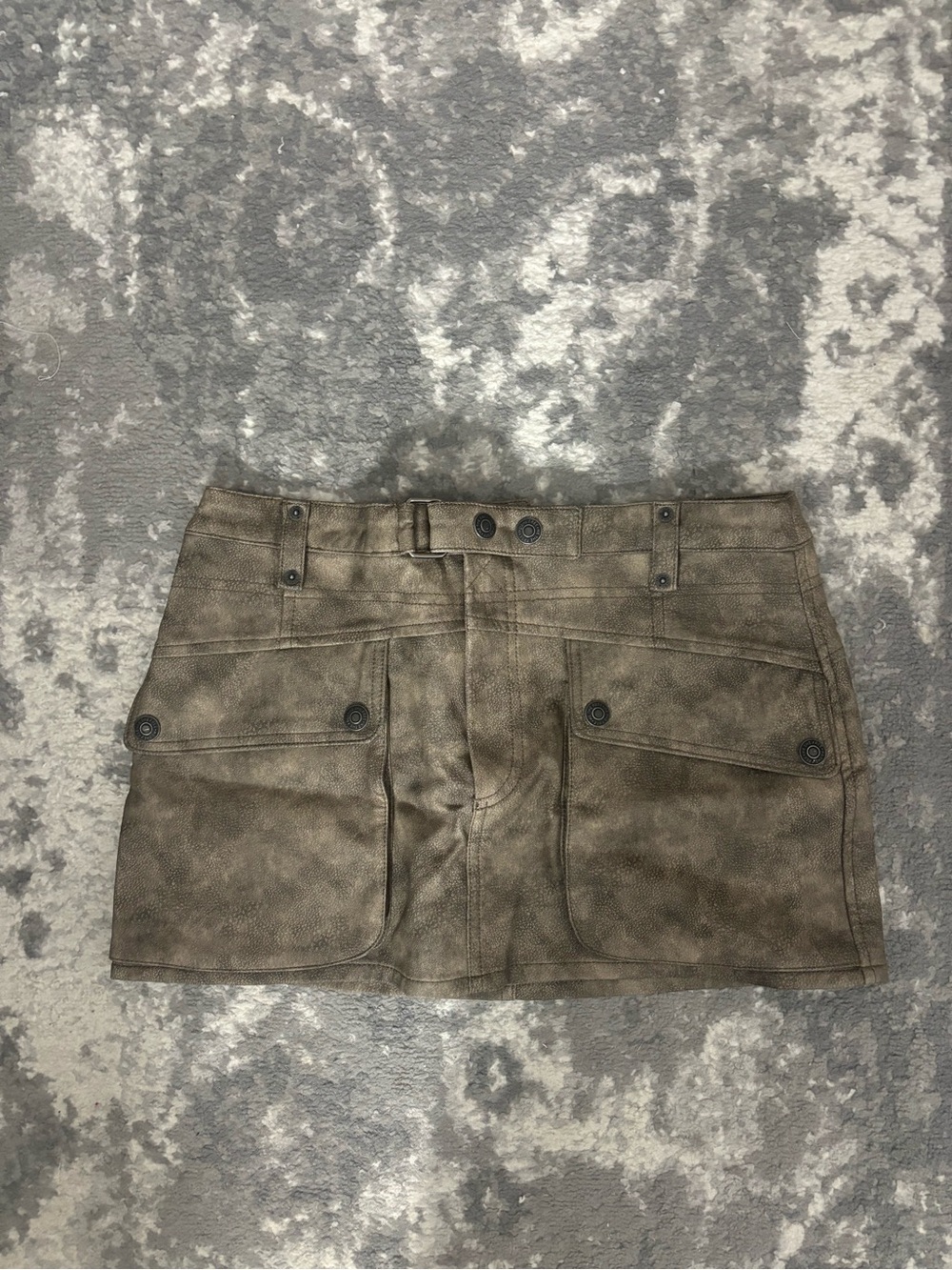 We The Free Olive-Taupe/Brown Vegan Leather Pocket Mini Skirt